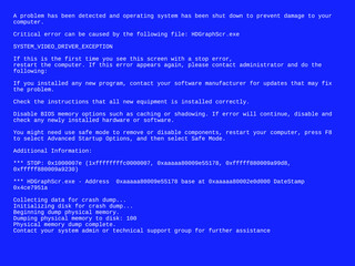 Blue screen of death - BSOD. Critical error message. White text on a blue background. Vector template for computer error alert.  Concept of diagnostics service and personal computer repair design.