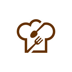 Chef Hat with Spoon and Fork Logo Design Template Vector, Icon Symbol, Creative Design Concepts