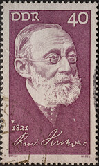 GERMANY, DDR - CIRCA 1971: a postage stamp from Germany, GDR showing a portrait of the German doctor, pathologist, Rudolf Virchow