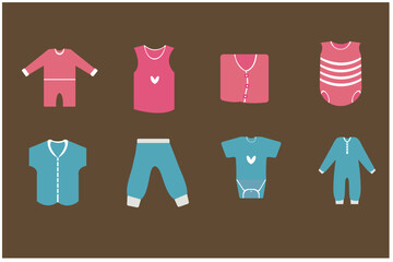 Flat illustration of pink and blue baby clothes.