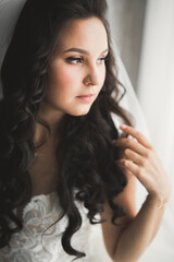 Naklejka premium Beautiful luxury bride in elegant white dress