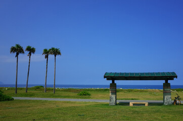 Obraz premium 海が見えるベンチ