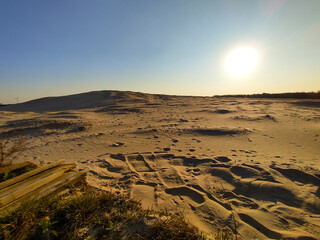Sand wave dune under the setting sun.