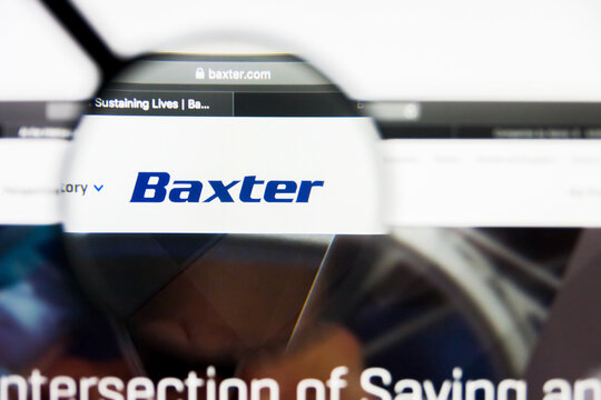 Richmond, Virginia, USA - 9 May 2019: Illustrative Editorial of Baxter International Inc website homepage. Baxter International Inc logo visible on display screen.