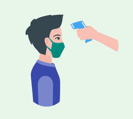Body Temperature Using Digital Infrared Thermometer Gun or Laser to Teen Students or Kids During New Normal School or Lockdown Ease. Can Be Used for Print and Digital Infographic.