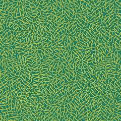 Animal print, dots. Simple green and yellow background, seamless pattern. Coloring book, page. Scandinavian style, design for wallpaper, fabric, textile, wrapping paper.