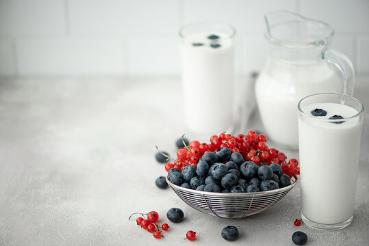 Fresh Kefir In A Glasses With Berries