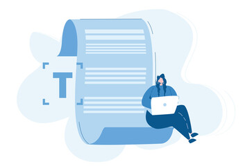 Copywriting . Vector illustration for web banner, infographics, mobile. Female Copywriter. 