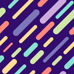 Simple diagonal colored stripes with rounded edges on a violet background. Geometric seamless pattern.