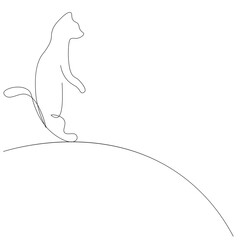 Cat silhouette line drawing. Cute animal vector illustration