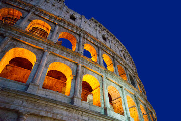 Roman Colosseum at night close-up