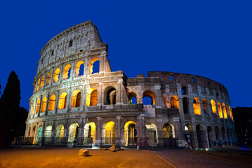Roman Colosseum at night bottom view