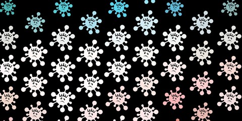 Dark pink, green vector pattern with coronavirus elements.