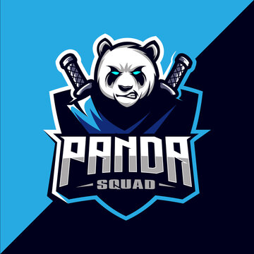 Panda squad with sword mascot esport logo design