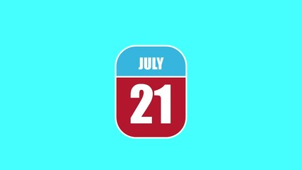 july 21st. Day 20 of month, 2D calendar animation. A calendar sheet is assembled from its component parts. summer month, day of the year concept