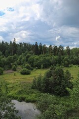 Mountain landscape with blue sky and clouds