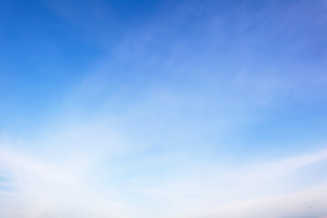 Aerial panorama view of beautiful tropical summer clear blue sky with soft white clouds for meteorology forcast background.