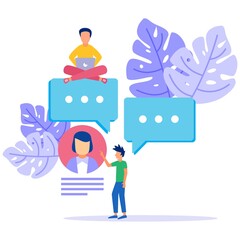 Vector illustration of digital concepts, communication via the Internet, social media, dialogue, videos, news, messages, websites, find friends, mobile web graphics.