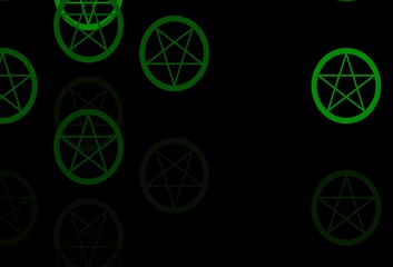 Dark Green vector background with occult symbols.