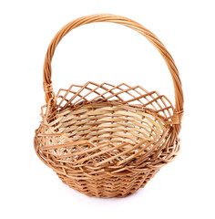 Obraz premium Withe basket isolated on a white background. Empty wicker basket. Stick woven basket