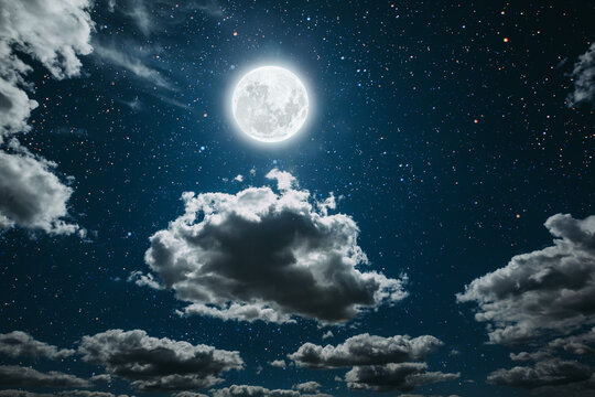 backgrounds night sky with stars and moon and clouds. Elements of this image furnished by NASA