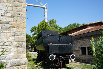 Water crane in the station filling of a steam locomotive wagon
