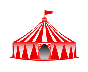 Vector illustration of a red and white circus tent, banner, template, Billboard, ticket, poster.