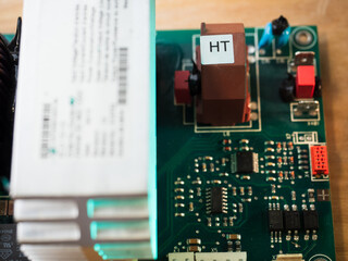 Macro close-up of an electronic circuit board