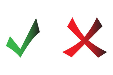 Obraz premium Check mark vector icon. Green tick and red cross icons isolated on white background. Flat check mark sign and red cross for web site, app, label, logo and X sign. Vector illustration