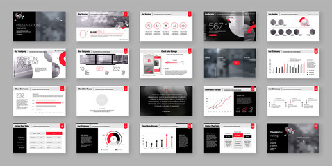 Geometric Red Presentation Element Templates. Vector infographics.