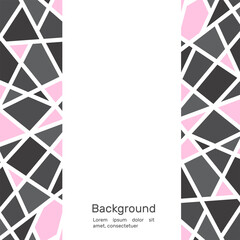 Poster with pieces of figures in imitation pink mosaic. Place for text. Vector illustration