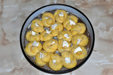 traditional bread from the Balkan region ready for the oven