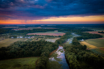 Fototapeta premium Aerial Sunrise in Plainsboro Princeton New Jersey