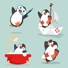  Set of funny penguins cartoon arctic