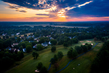 Fototapeta na wymiar Aerial Sunrise in Plainsboro Princeton New Jersey
