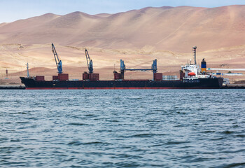 cargo ship in port, Peru