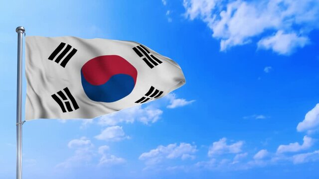 Seamless loop of the South Korea flag waving in the wind	
