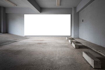 Parking garage underground interior with blank billboard