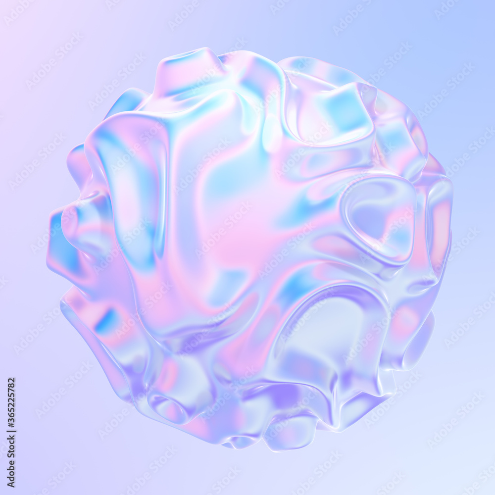 Aufkleber Abstract holographic wavy smooth shape. Morphing fluid blob composition background. Colorful liquid shape with ripples and folds. 3D rendering.