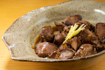 Simmered chicken liver supplied with ginger in Japan