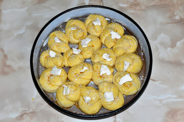 traditional bread from the Balkan region ready for the oven
