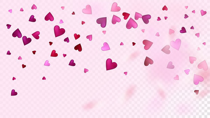Realistic Hearts Vector Confetti. Valentines Day Tender Pattern. Beautiful Pink Sparkles Valentines Day Decoration with Falling Down Hearts Confetti. Rich VIP Gift, Birthday Card, Poster Background