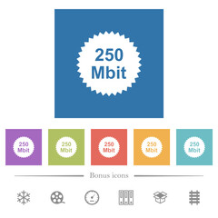 250 mbit guarantee sticker flat white icons in square backgrounds