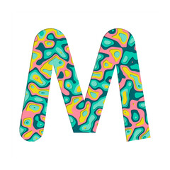Paper cut out letter M. Multilayer paper efferct isolated on white background. Colorful character font alphabet letters. Decoration element for design for birthday or greetings and t-shirt.