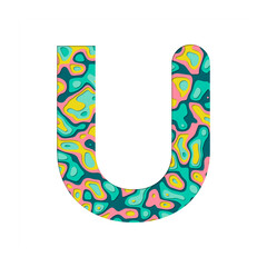 Paper cut out letter U. Multilayer paper efferct isolated on white background. Colorful character font alphabet letters. Decoration element for design for birthday or greetings and t-shirt.
