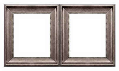 Double silver frame (diptych) for paintings, mirrors or photos isolated on white background