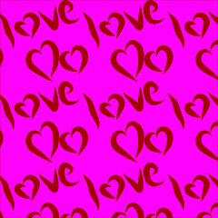 Pink background with hearts and the words love