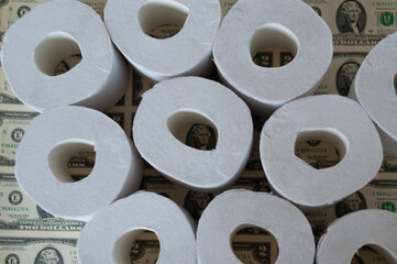 toilet paper rolls dollars on, toilet paper and dollars, concept depreciation of money
