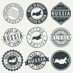 Russia Set of Stamps. Travel Stamp. Made In Product. Design Seals Old Style Insignia.