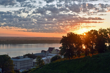 dawn on the banks of the Volga River. Nizhny Novgorod